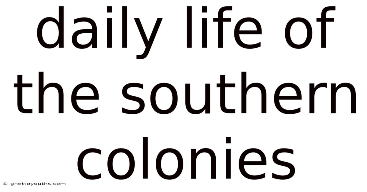Daily Life Of The Southern Colonies