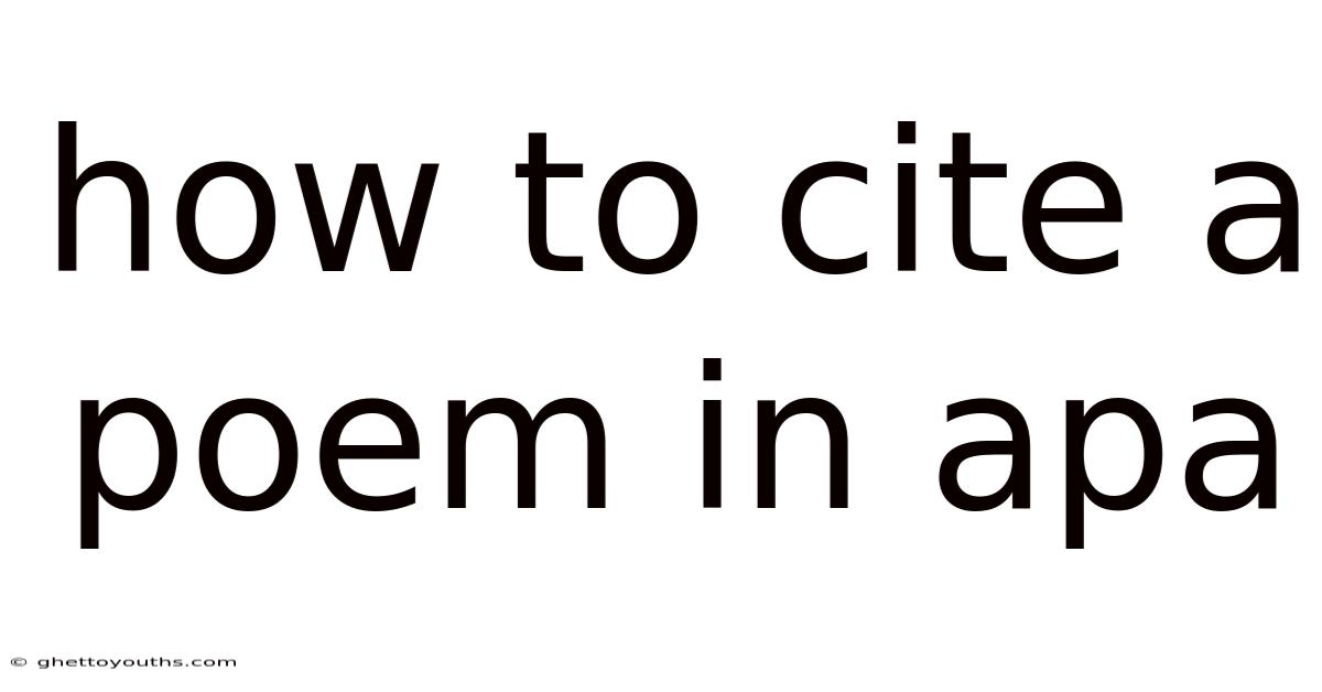 How To Cite A Poem In Apa