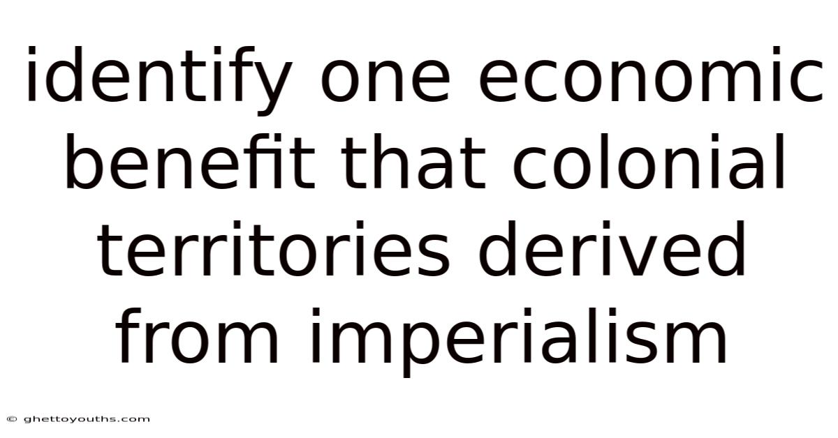 Identify One Economic Benefit That Colonial Territories Derived From Imperialism