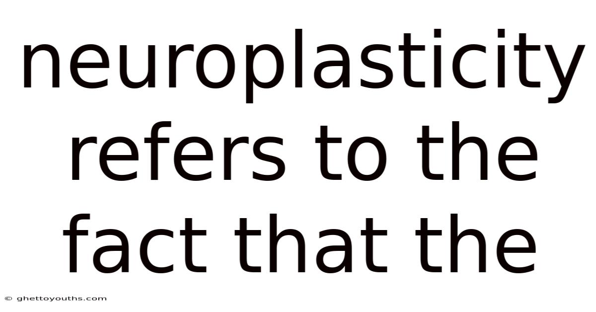 Neuroplasticity Refers To The Fact That The