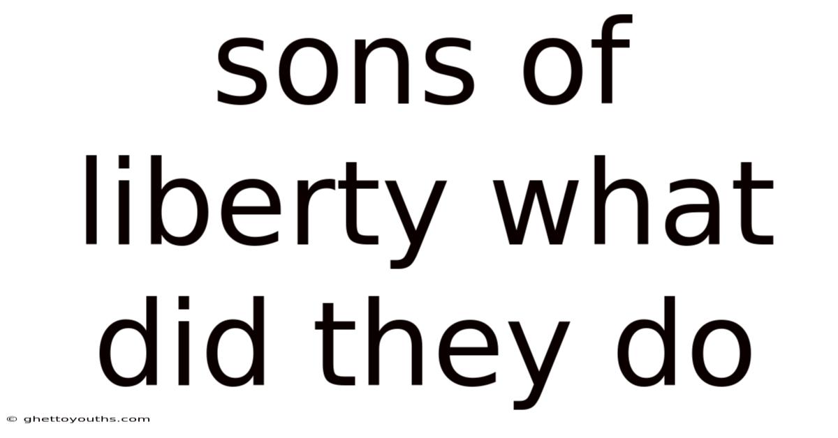 Sons Of Liberty What Did They Do