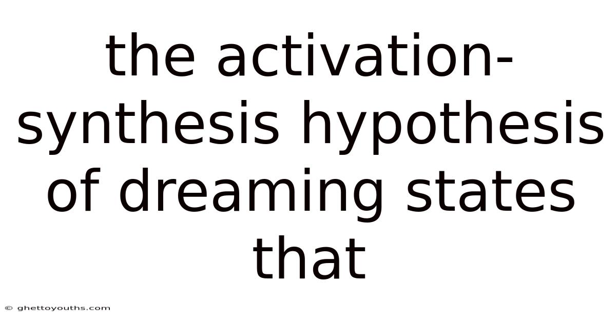 The Activation-synthesis Hypothesis Of Dreaming States That