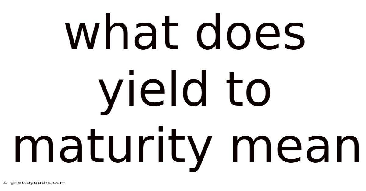 What Does Yield To Maturity Mean