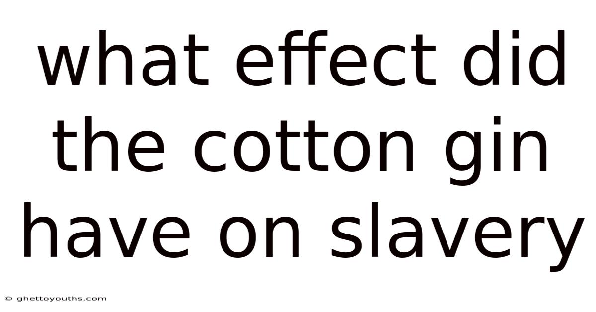 What Effect Did The Cotton Gin Have On Slavery