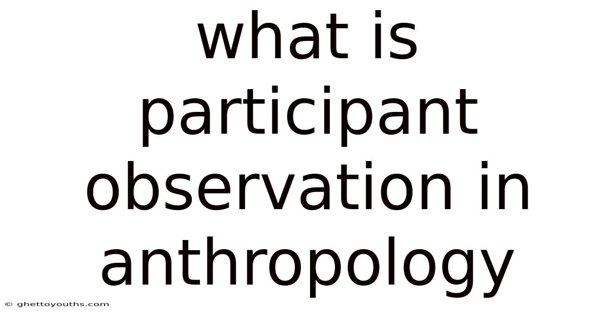 What Is Participant Observation In Anthropology