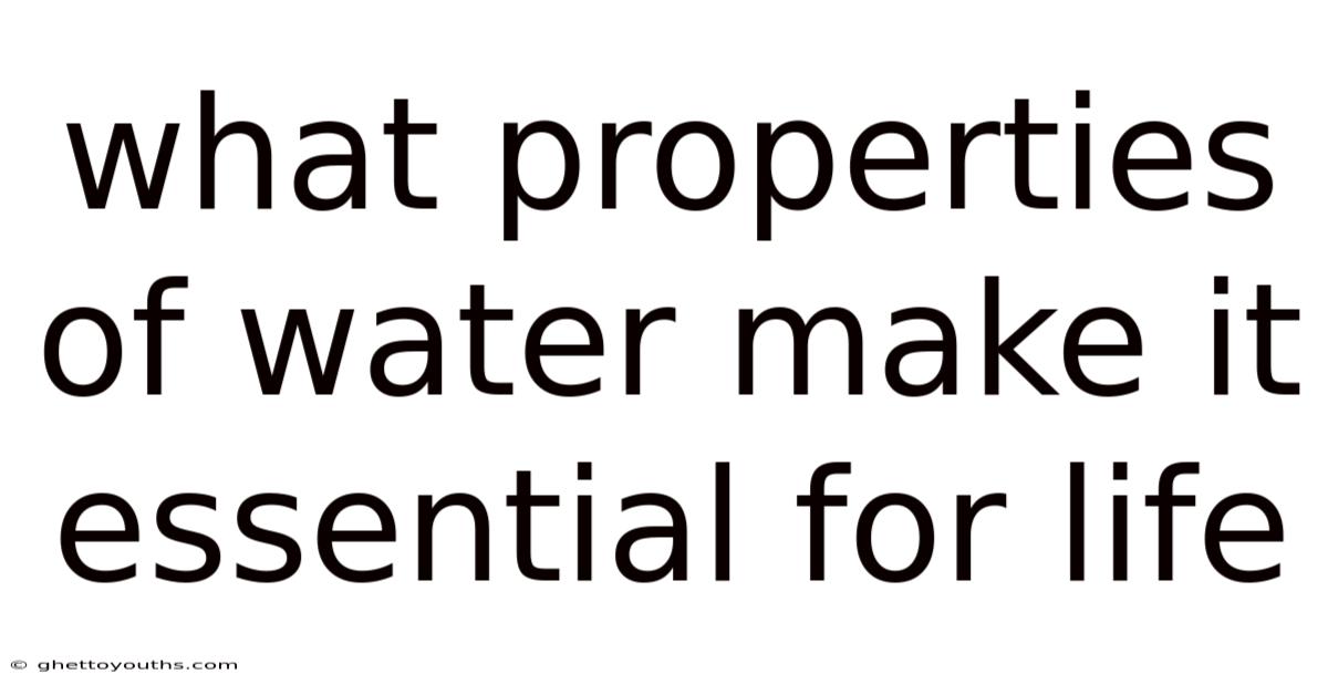 What Properties Of Water Make It Essential For Life