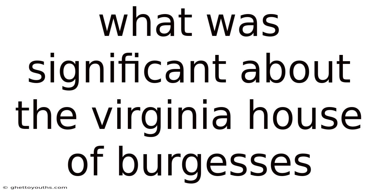 What Was Significant About The Virginia House Of Burgesses