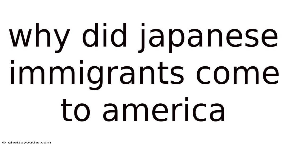 Why Did Japanese Immigrants Come To America